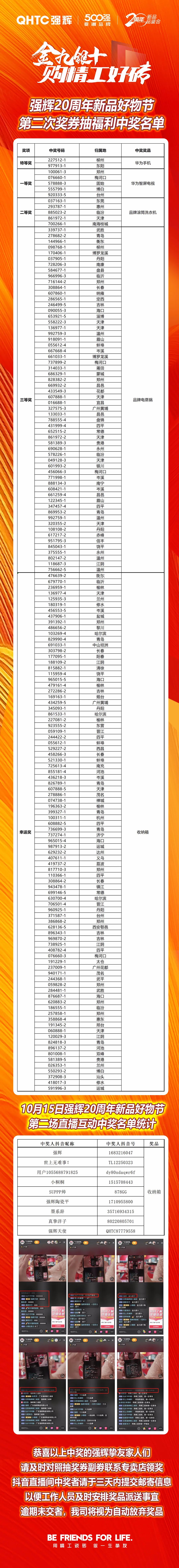 強輝20周年新品好物節(jié)第二場直播獲獎名單公布！